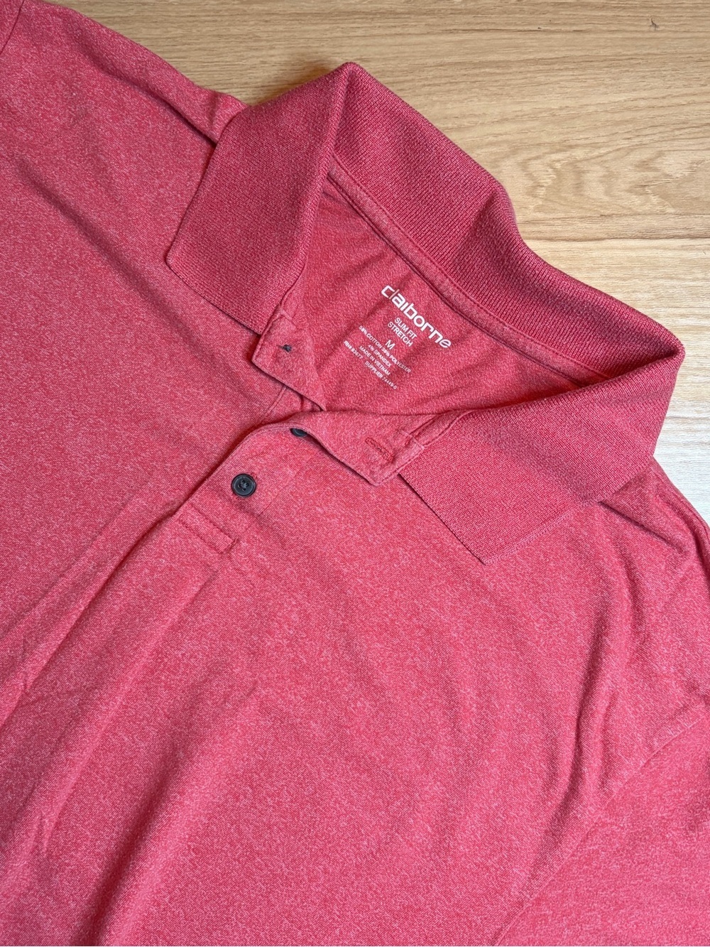 Claiborne Mens Red Heathered Polo Shirt Medium Stretch Cotton